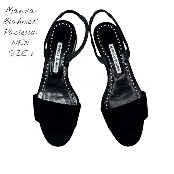 Manolo Blahnik Paclessa Black Suede Slingback Sandals Size 6 NWT - Picture 11 of 16